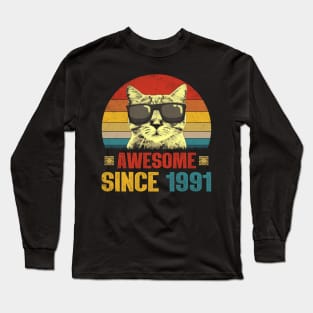 Awesome Since 1991 33rd Birthday Gifts Cat Lover Long Sleeve T-Shirt